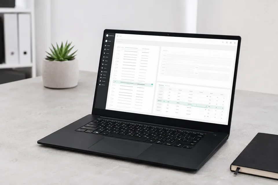 Illustrative custom business application on a laptop